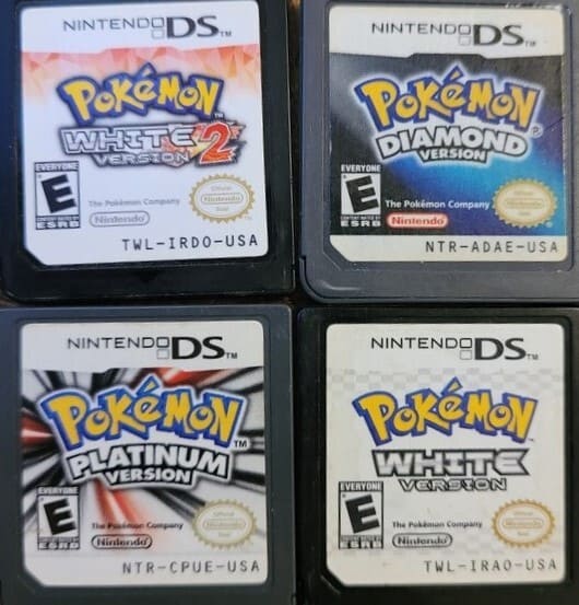 collection of Pokemon games for the Nintendo DS which are Diamond,Platinum, White, and White version 2